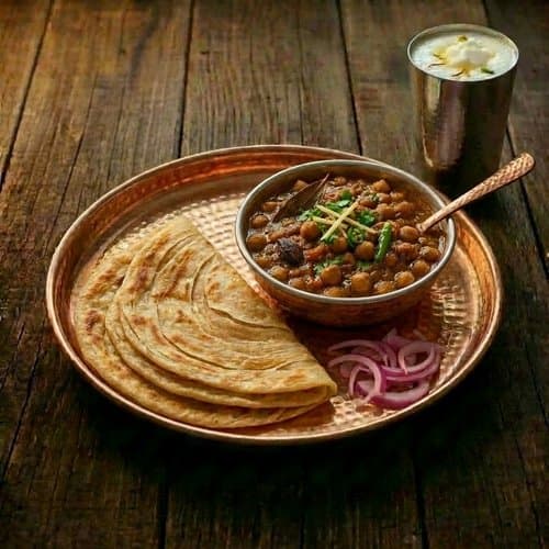 2 Plain Paratha with Chana Masala